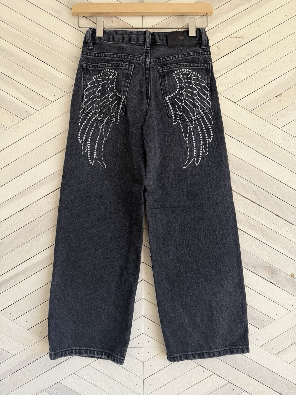 ZARA Girls Washed Dark Gray Denim Jeans Straight Leg 9-10Y Angel Pockets